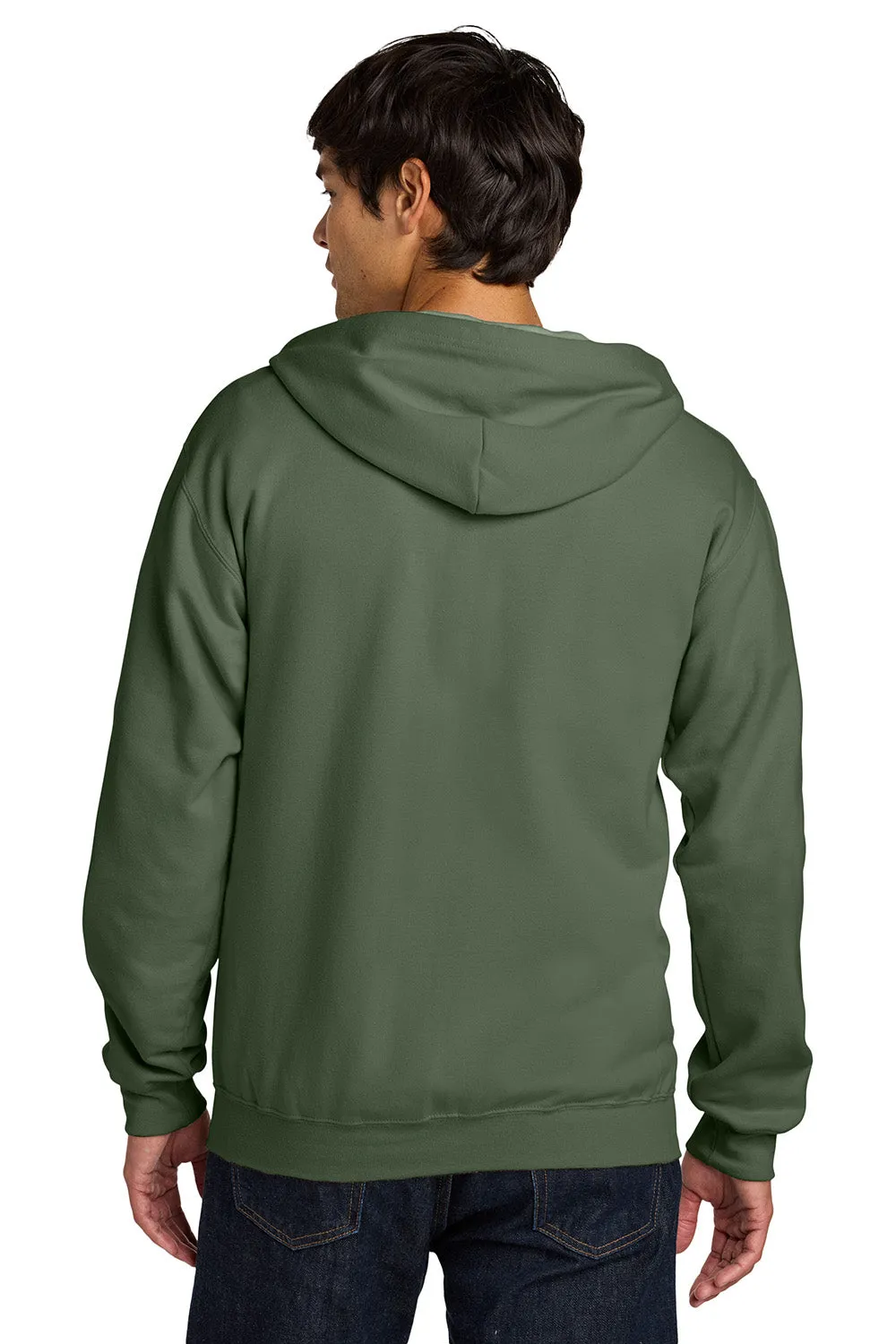 Gildan Mens Softstyle Fleece Full Zip Hooded Sweatshirt Hoodie w/ Pockets - Military Green
