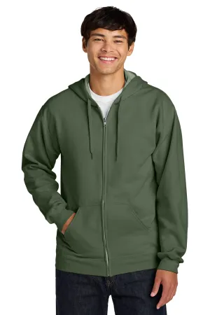 Gildan Mens Softstyle Fleece Full Zip Hooded Sweatshirt Hoodie w/ Pockets - Military Green