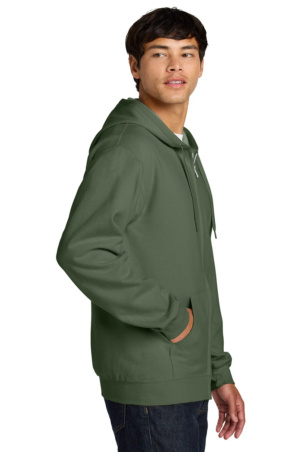 Gildan Mens Softstyle Fleece Full Zip Hooded Sweatshirt Hoodie w/ Pockets - Military Green