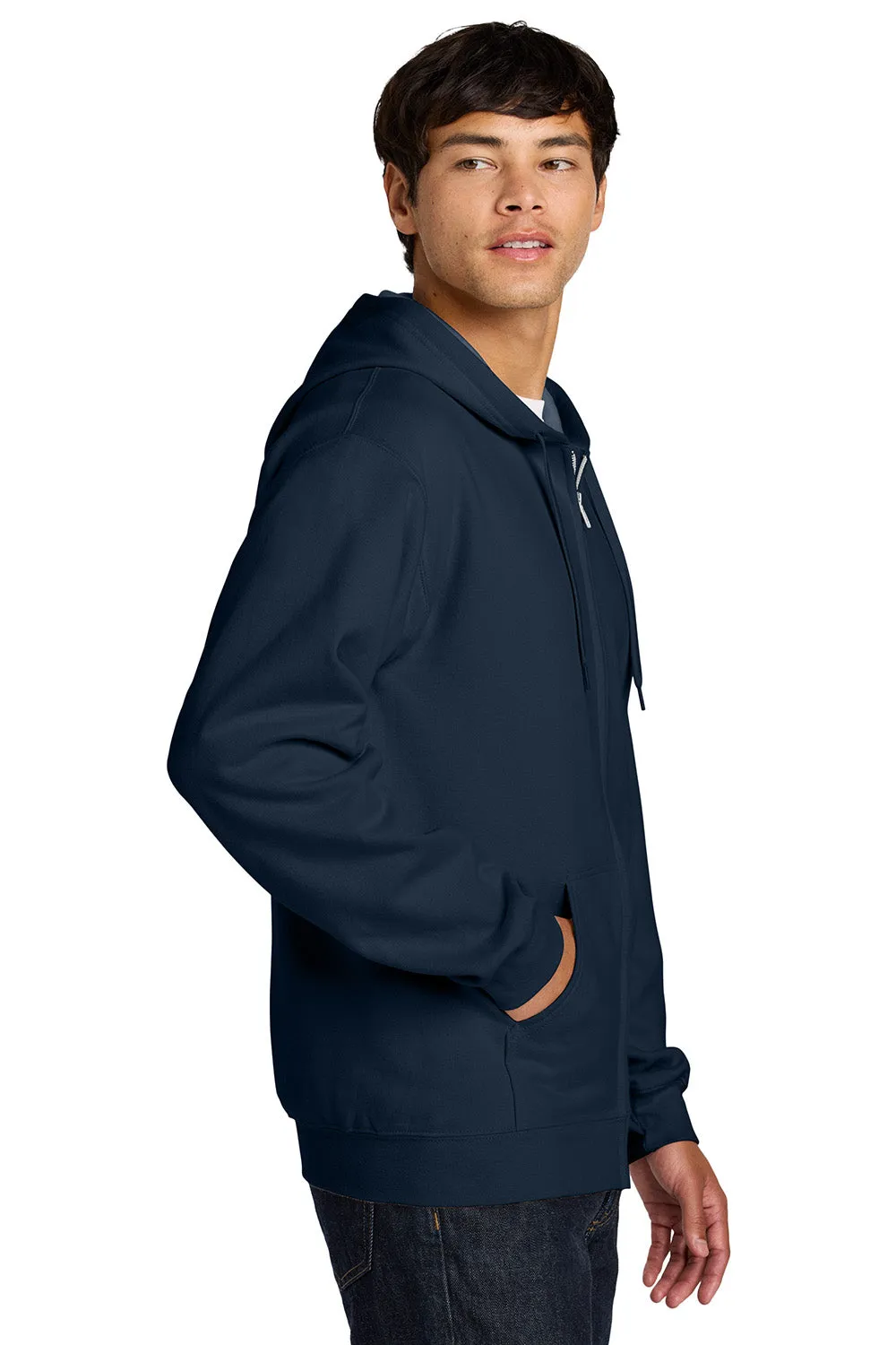 Gildan Mens Softstyle Fleece Full Zip Hooded Sweatshirt Hoodie w/ Pockets - Navy Blue