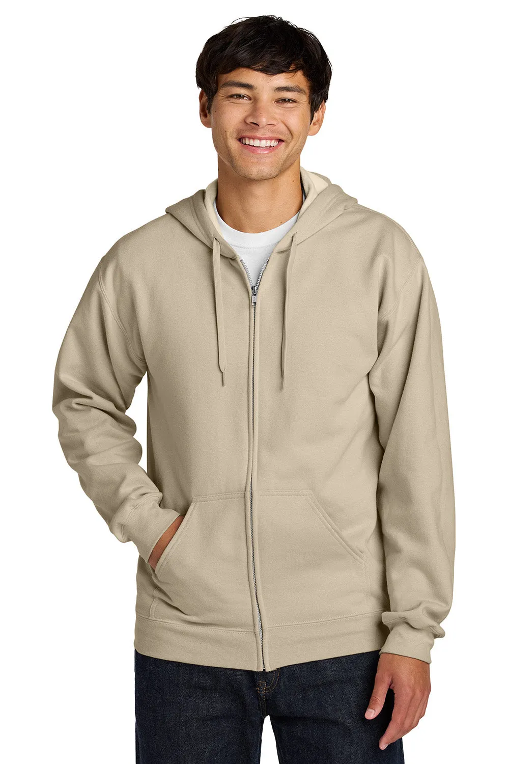 Gildan Mens Softstyle Fleece Full Zip Hooded Sweatshirt Hoodie w/ Pockets - Sand Brown