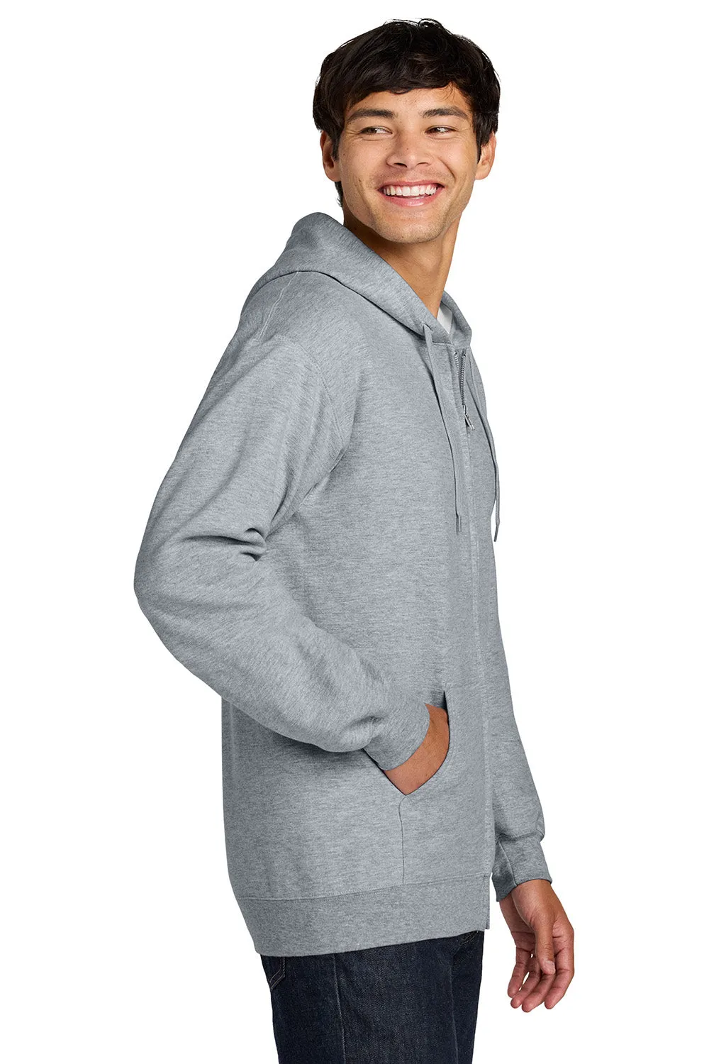 Gildan Mens Softstyle Fleece Full Zip Hooded Sweatshirt Hoodie w/ Pockets - Sport Grey