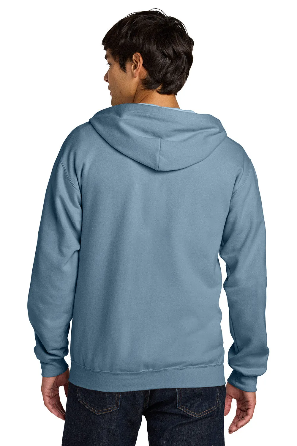 Gildan Mens Softstyle Fleece Full Zip Hooded Sweatshirt Hoodie w/ Pockets - Stone Blue  Affordable Clothing Gildan