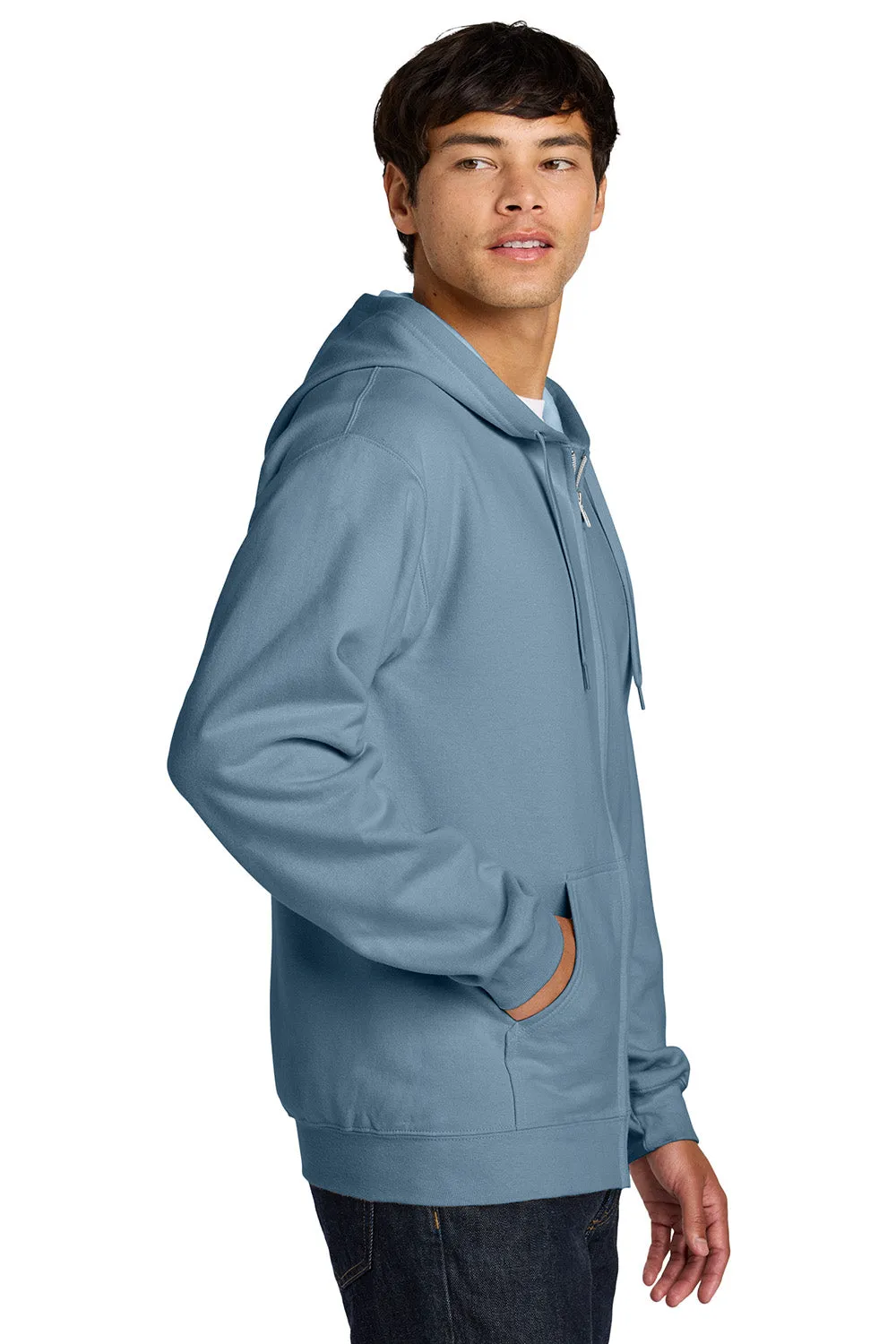 Gildan Mens Softstyle Fleece Full Zip Hooded Sweatshirt Hoodie w/ Pockets - Stone Blue  Affordable Clothing Gildan