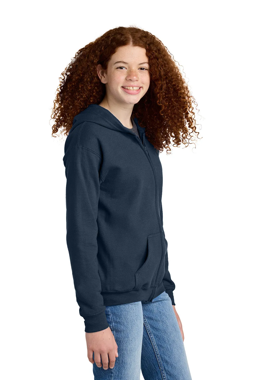 Gildan Youth Heavy Blend Full Zip Hooded Sweatshirt Hoodie w/ Pockets - Navy Blue  Affordable Clothing Gildan