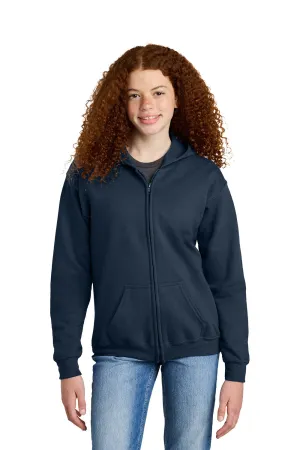 Gildan Youth Heavy Blend Full Zip Hooded Sweatshirt Hoodie w/ Pockets - Navy Blue  Affordable Clothing Gildan