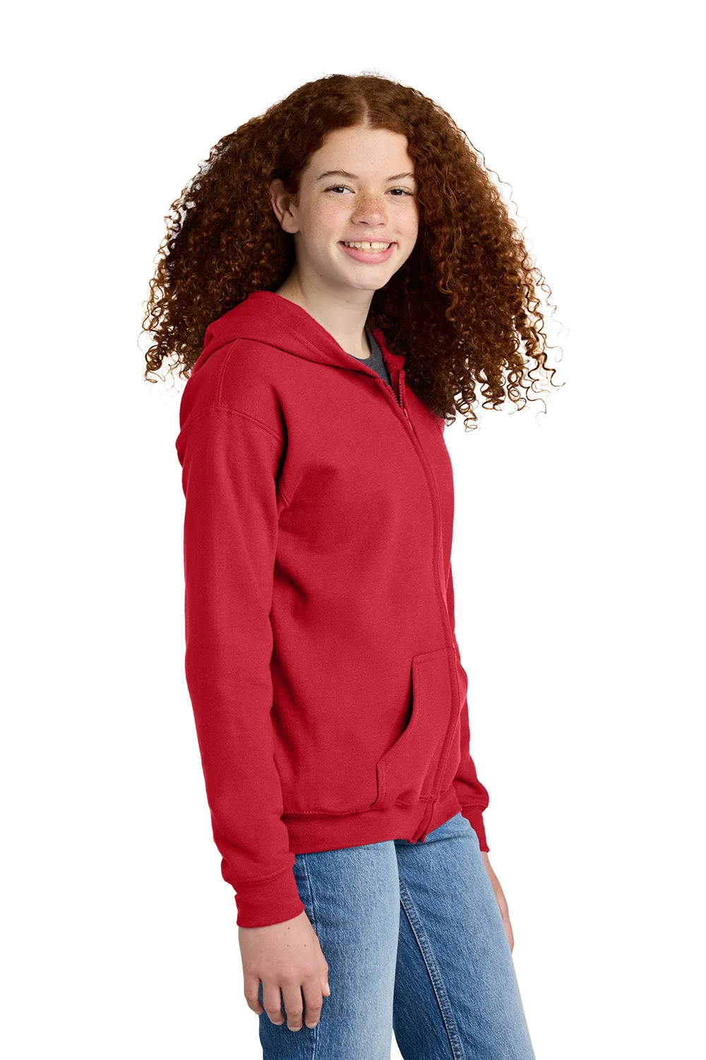 Gildan Youth Heavy Blend Full Zip Hooded Sweatshirt Hoodie w/ Pockets - Red  Affordable Clothing Gildan