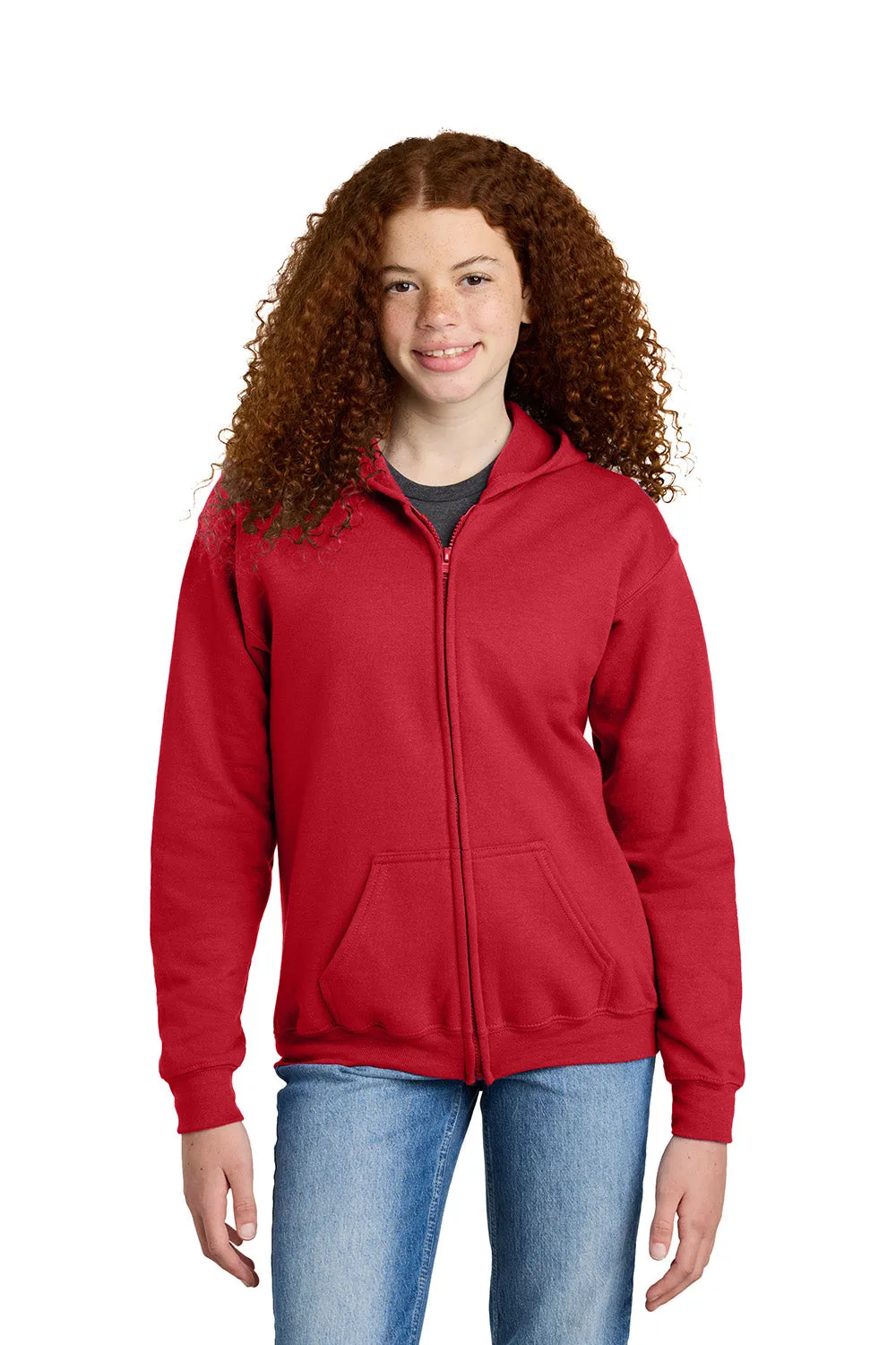 Gildan Youth Heavy Blend Full Zip Hooded Sweatshirt Hoodie w/ Pockets - Red  Affordable Clothing Gildan