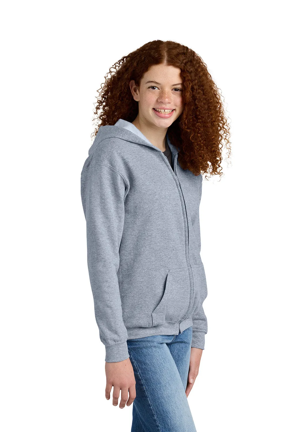 Gildan Youth Heavy Blend Full Zip Hooded Sweatshirt Hoodie w/ Pockets - Sport Grey  Affordable Clothing Gildan