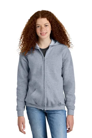 Gildan Youth Heavy Blend Full Zip Hooded Sweatshirt Hoodie w/ Pockets - Sport Grey  Affordable Clothing Gildan