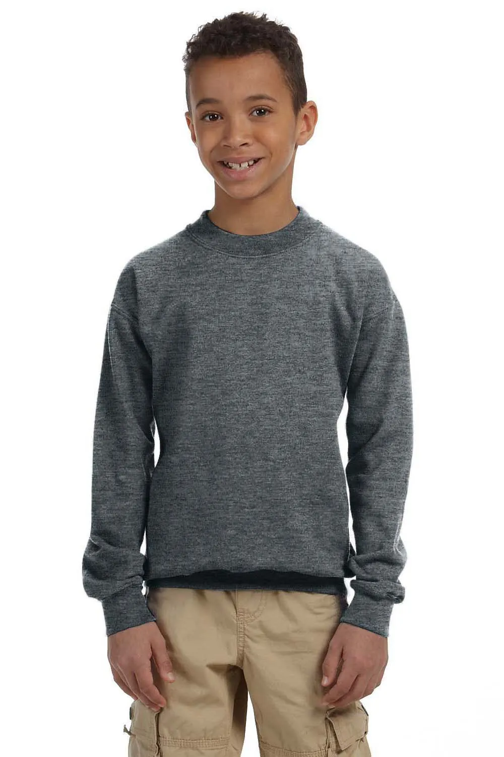 Gildan Youth Pill Resistant Fleece Crewneck Sweatshirt - Heather Dark Grey