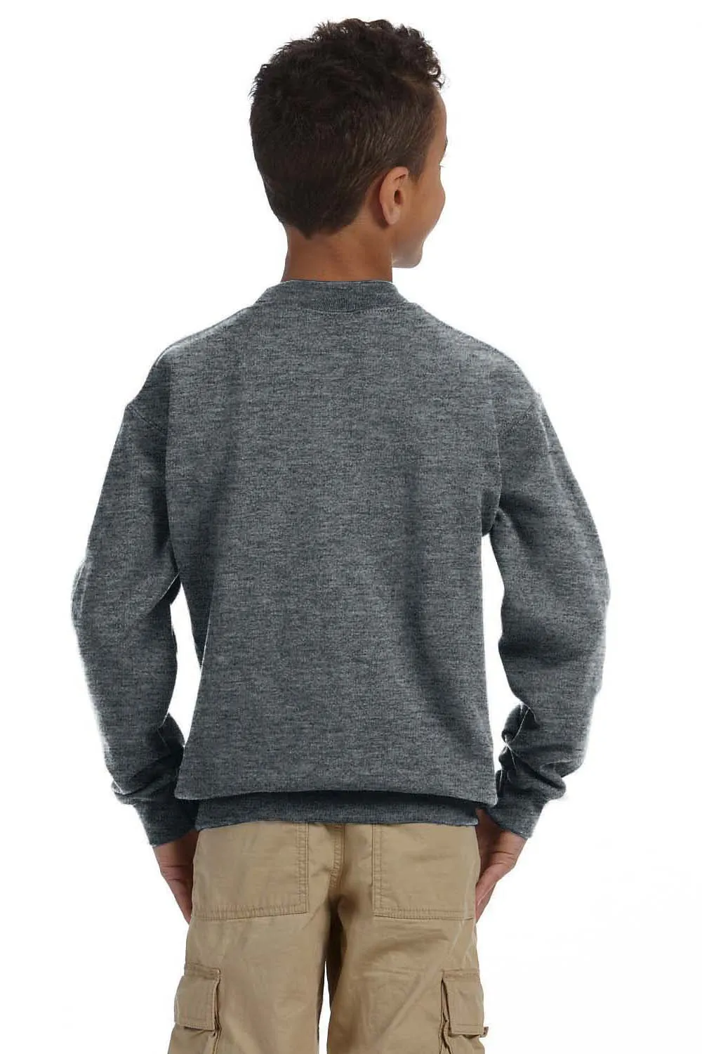 Gildan Youth Pill Resistant Fleece Crewneck Sweatshirt - Heather Dark Grey