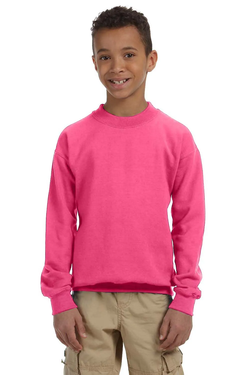 Gildan Youth Pill Resistant Fleece Crewneck Sweatshirt - Safety Pink