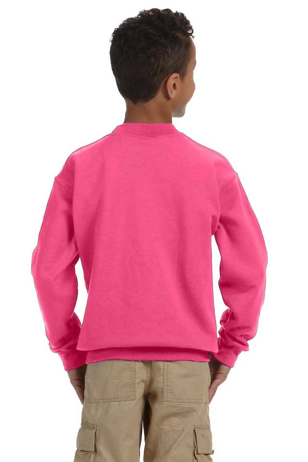 Gildan Youth Pill Resistant Fleece Crewneck Sweatshirt - Safety Pink