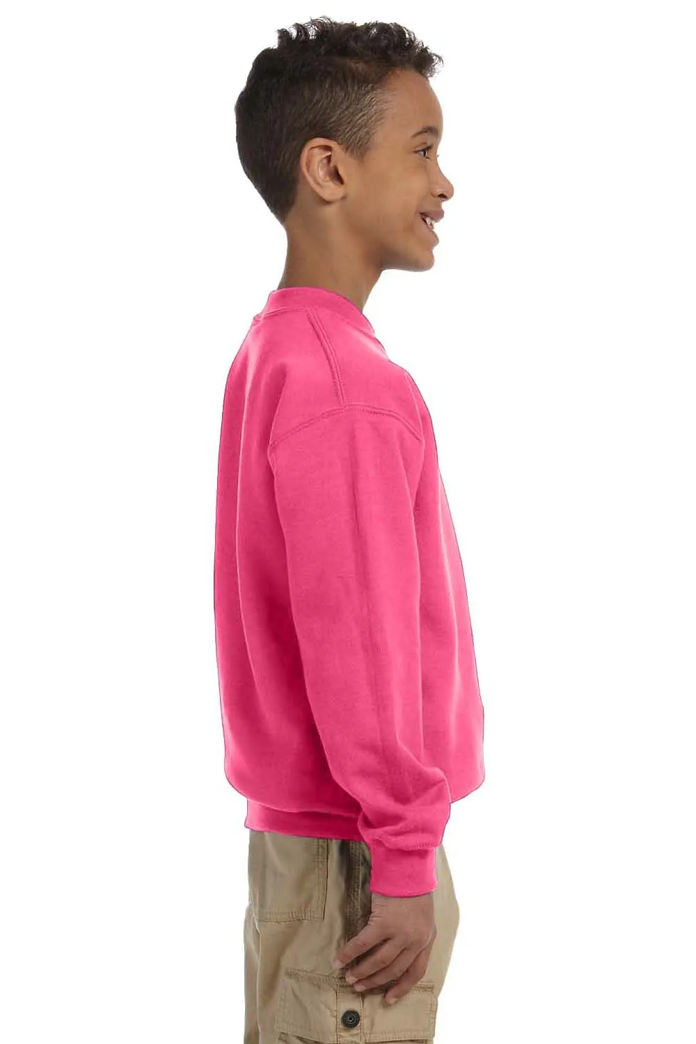 Gildan Youth Pill Resistant Fleece Crewneck Sweatshirt - Safety Pink