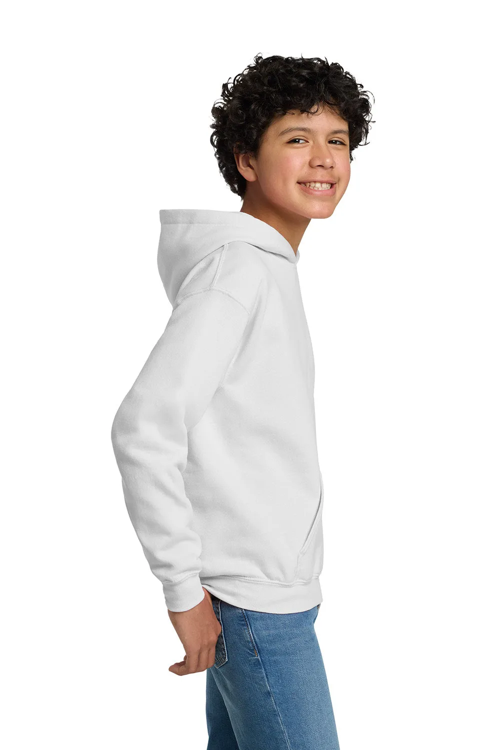 Gildan Youth Pill Resistant Hooded Sweatshirt Hoodie w/ Pouch Pocket - White