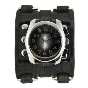 Gradient Black Watch with Distressed Black Leather Triple Strap Cuff FW091K 