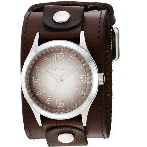 Gradient Pointium Brown Watch with Stitched Dark Brown Leather Wide Cuff 