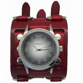 Gradient Pointium Grey Watch with Ring Bullet Red Leather Triple Strap Cuff 