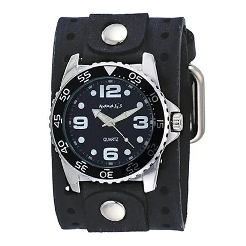Groovy Black Watch with Perforated Black Leather Cuff 