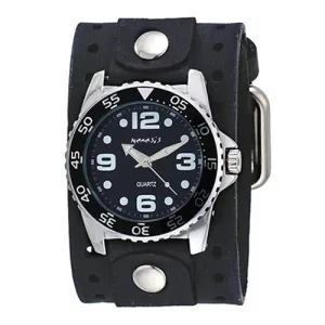 Groovy Black Watch with Perforated Black Leather Cuff 