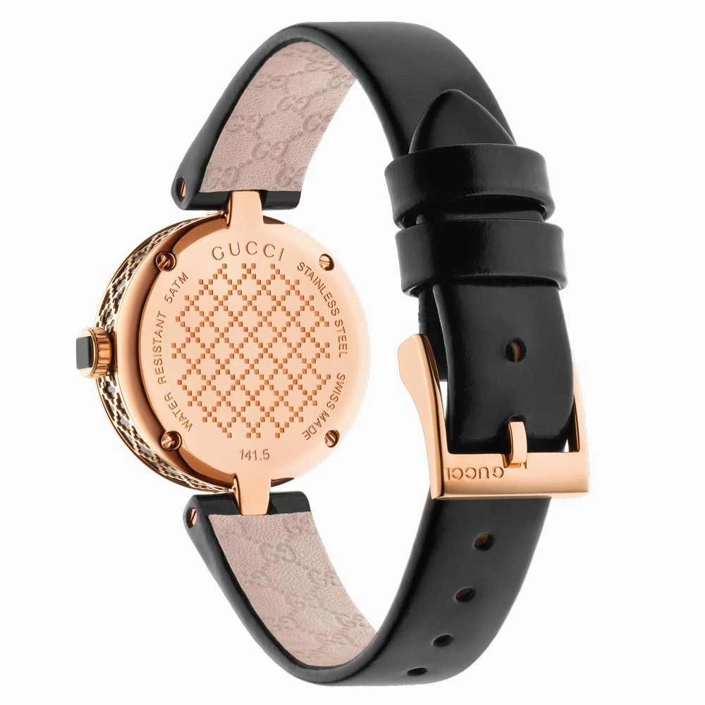 Gucci Diamantissima 27mm Black Dial Rose Gold PVD Steel Ladies Watch YA141501