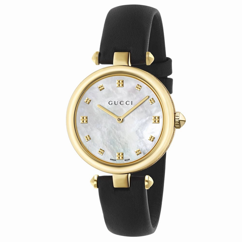 Gucci Diamantissima 32mm MOP Dial Yellow Gold PVD Steel Ladies Watch YA141404