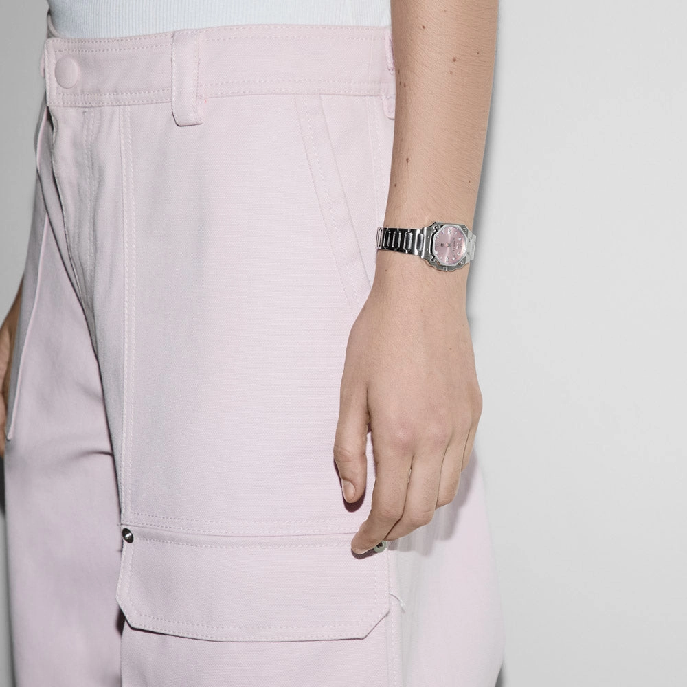 Gucci G-Flat Pink Diamond Dot Dial 24mm Ladies Quartz Watch YA166501