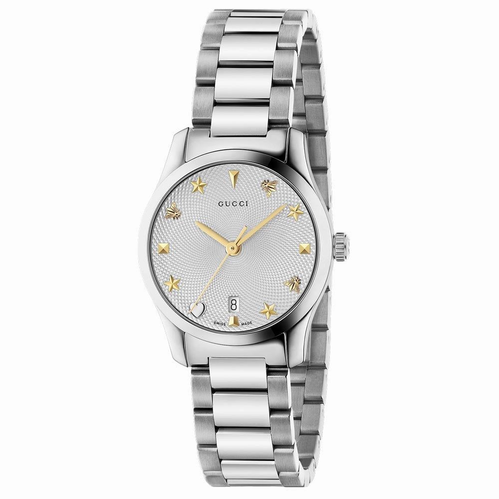 Gucci G-Timeless 27mm Silver Dial Stainless Steel Ladies Watch YA126572A