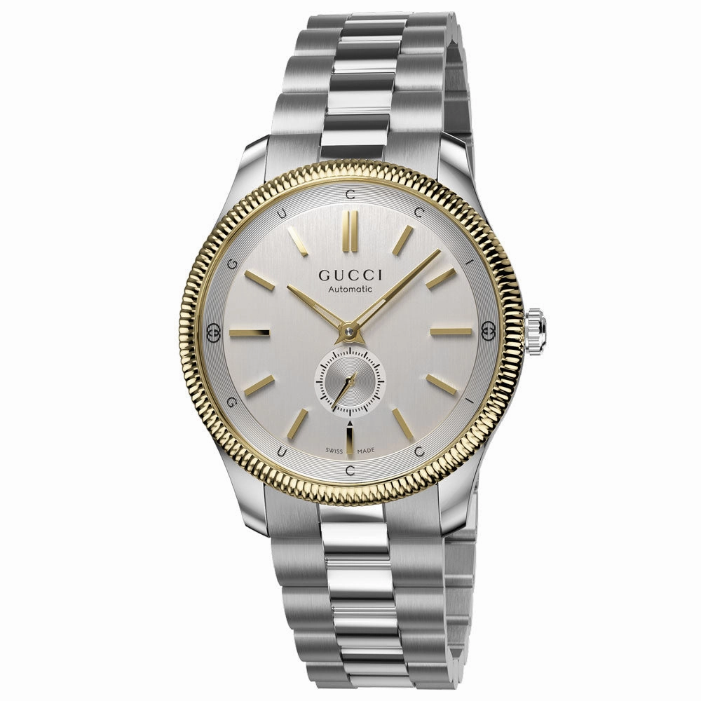 Gucci G-Timeless 40mm Silver Dial Gold Plated & Steel Automatic Gents Watch YA126390