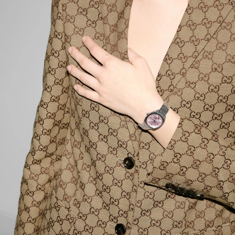 Gucci Interlocking 29mm Pink Dial Diamond Ladies Quartz Watch YA142511