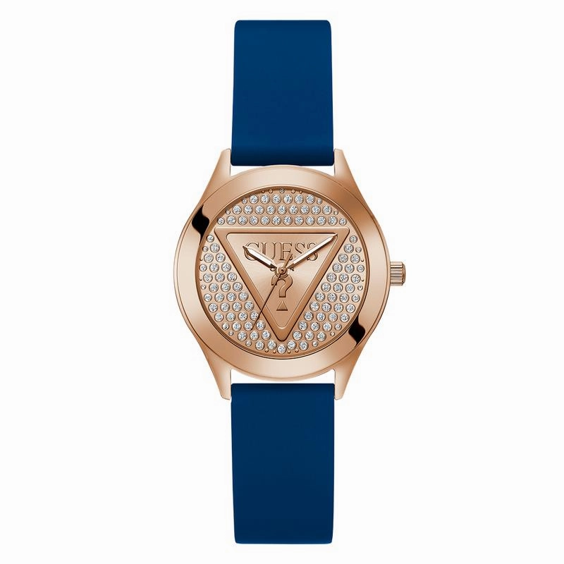 Guess Ladies Blue Rose Gold Tone Analog Watch