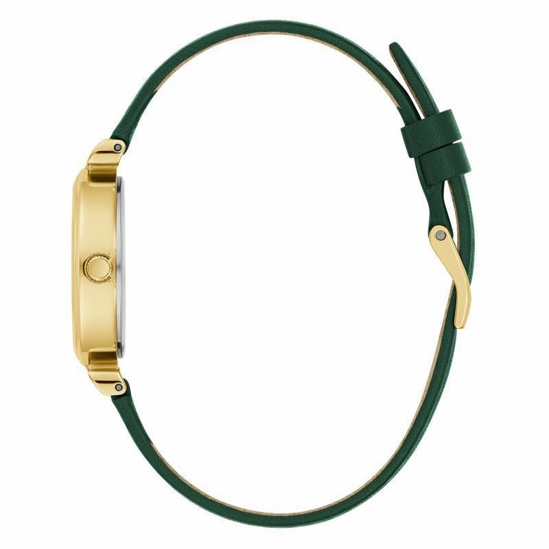 Guess Ladies Green Gold Tone Analog Watch