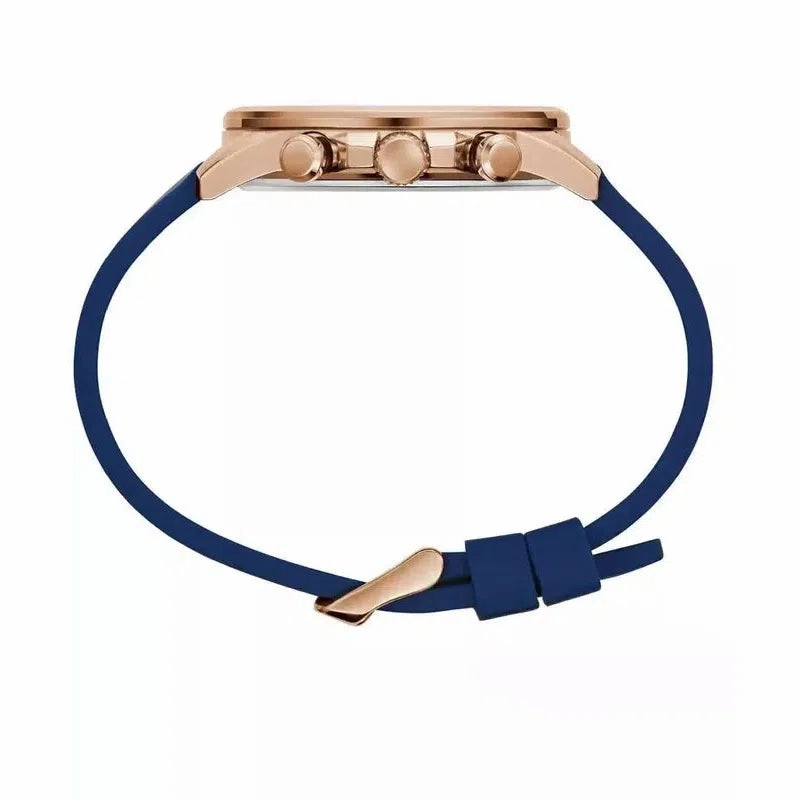 Guess Mens Blue Rose Gold Tone Multifunction Watch