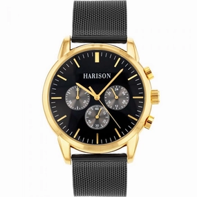 Harison Black & Gold Men's Watch *Imitation Sub Dials* 