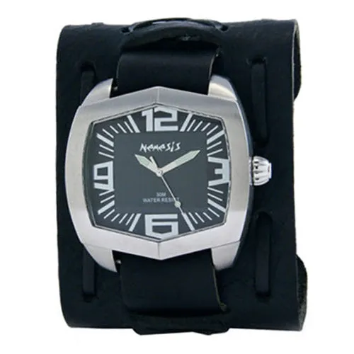 Hexagon Black Watch with X Black Leather Wide Cuff WXB035K 