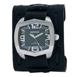 Hexagon Black Watch with X Black Leather Wide Cuff WXB035K 
