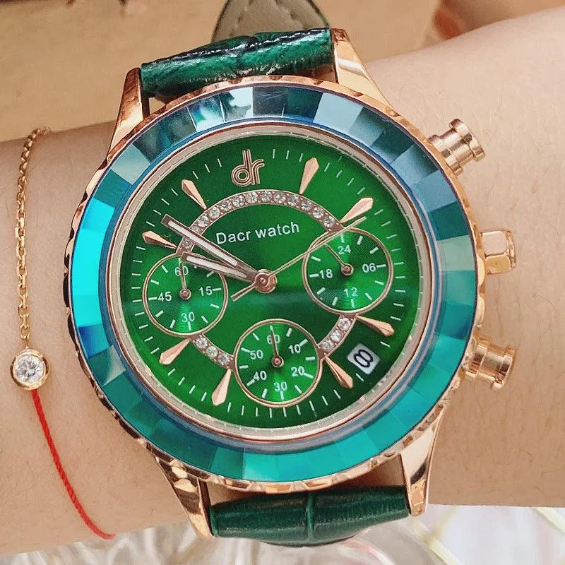 High Appearance Horizontal Refraction Mirror Six Pin Wrist Watch 