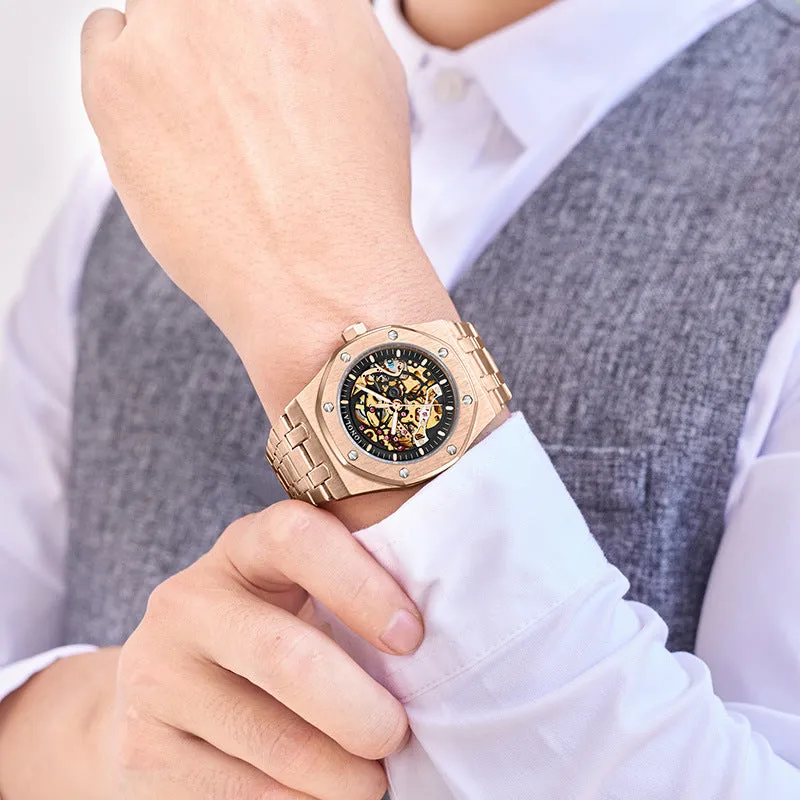 Hollow Dial Steel Belt Mechanical Waterproof Automatic Men's Mechanical Watch 
