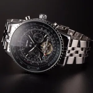 Hollow Tourbillon Date Week 24 Hours Large Dial Men's Automatic Mechanical Watch Stainless Steel 