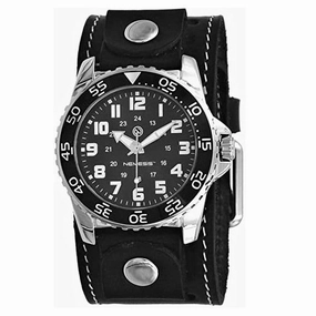 Hybrid Diver Black/White Watch White with Stitched Black Leather Wide Cuff  STH257K 