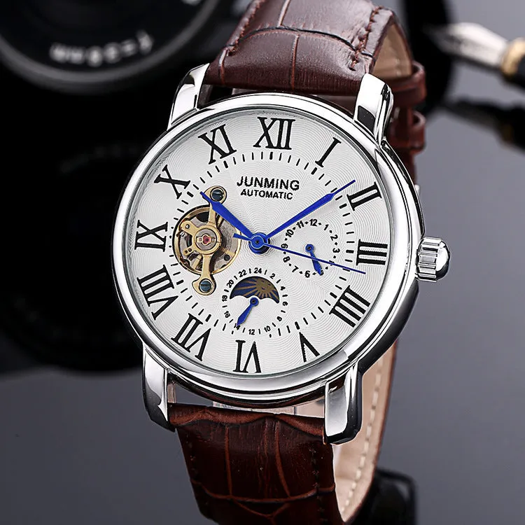 JUNMING Roman Characters Men's Automatic Mechanical Watch Waterproof 