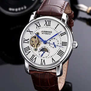 JUNMING Roman Characters Men's Automatic Mechanical Watch Waterproof 