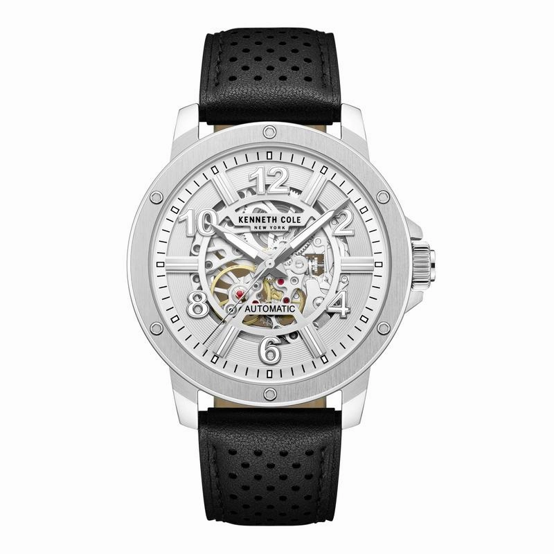 Kenneth Cole Gents Automatic Black Leather Strap Watch KCWGX0064003
