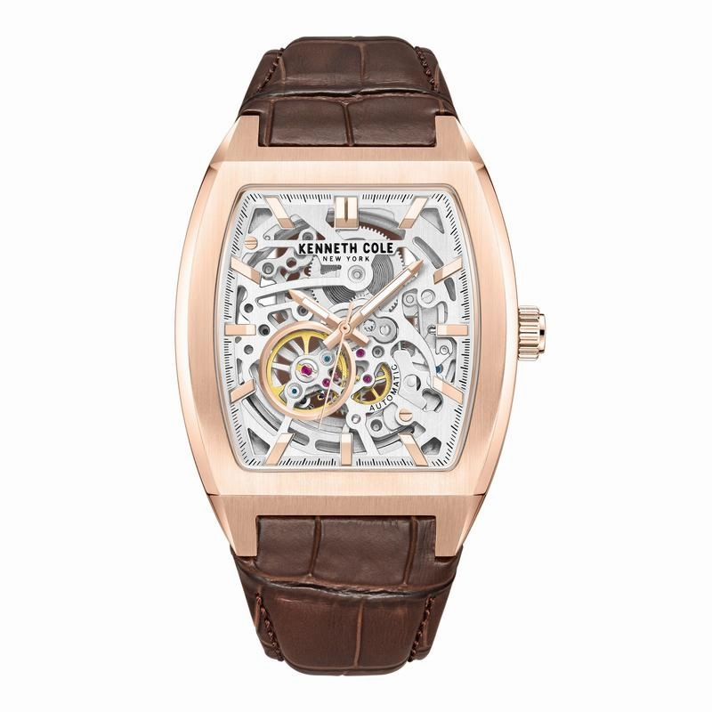 Kenneth Cole Gents Automatic Brown Leather Watch KCWGX0063802