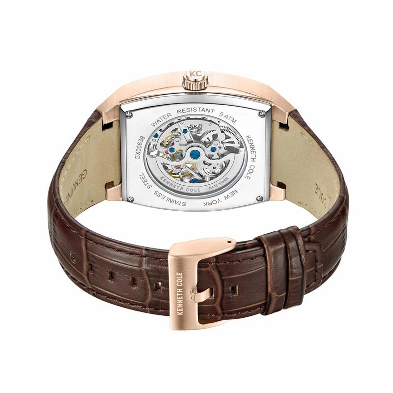 Kenneth Cole Gents Automatic Brown Leather Watch KCWGX0063802