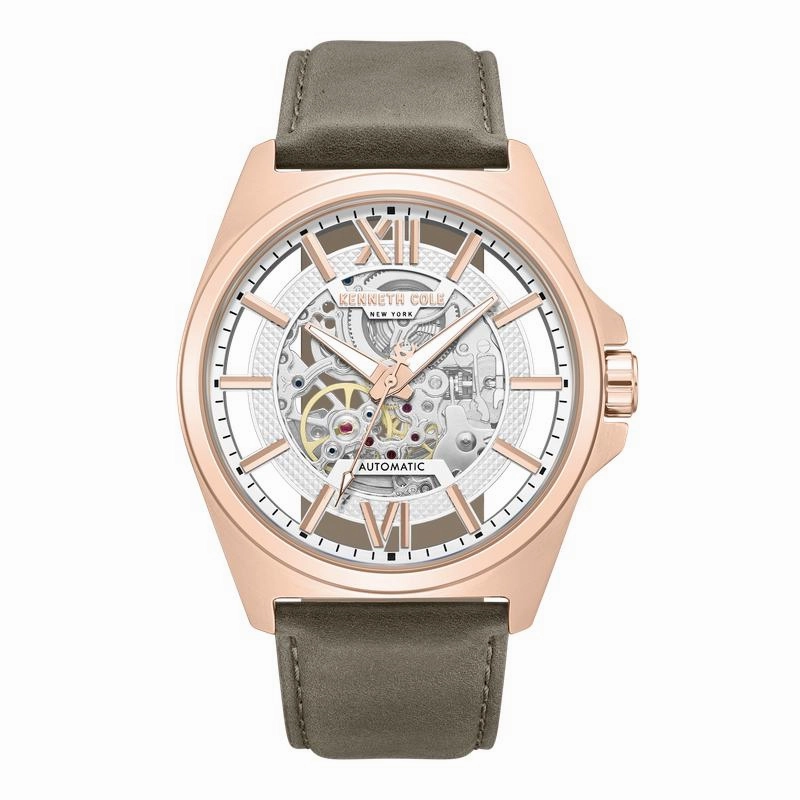 Kenneth Cole Gents Automatic Khaki Leather Watch KCWGX0065101