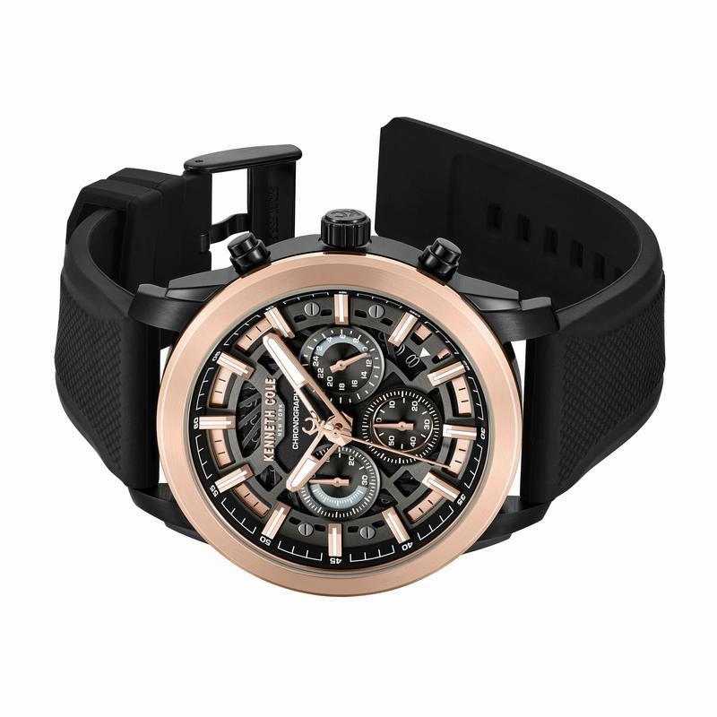 Kenneth Cole Gents Black Silicone Strap Automatic Watch KCWGO0067702