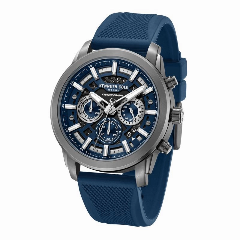 Kenneth Cole Gents Blue Silicone Strap Automatic Watch KCWGO0067701