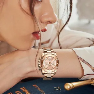 Ladies Fashion Multifunctional Quartz Waterproof Business Watch 